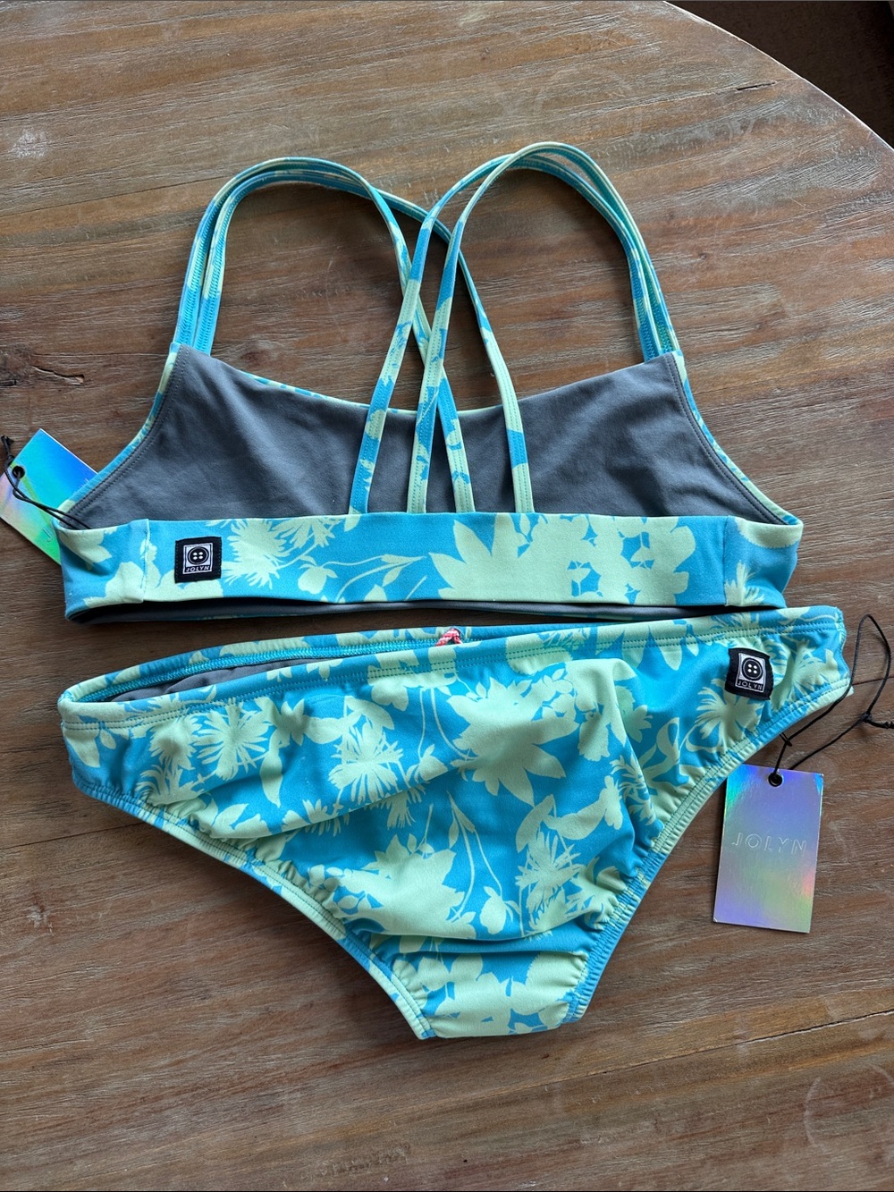 Jolyn Clothing Aqua and Light Yellow Floral Bikini. ANDY bottom Frederick top - Picture 2 of 4